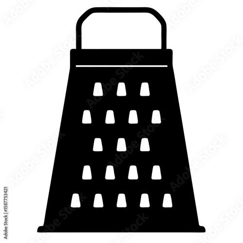 Black silhouette of a classic cheese grater with a handle isolated on white background