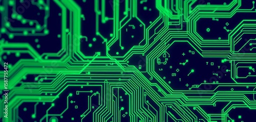 Abstract green blue digital circuit board background, futuristic technology vector illustration,  connection,   lines