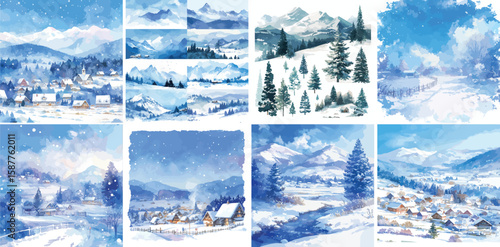 snowy landscape watercolor clipart