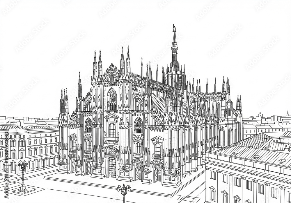 Fototapeta premium Piazza del Duomo in Milan one line drawing style