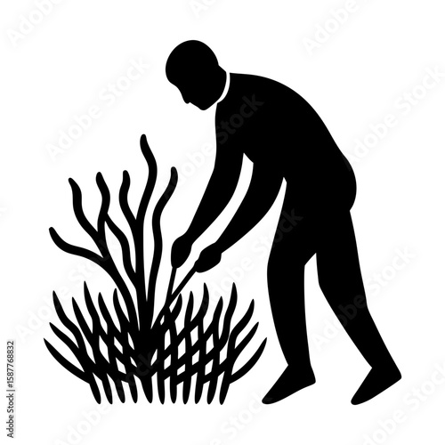 Gardener pruning plant garden maintenance horticulture vector silhouette