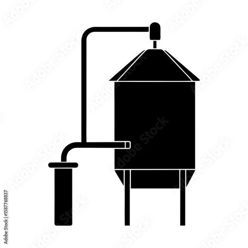 Industrial brewing equipment silhouette vector illustration