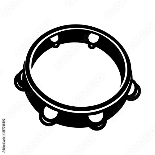 Percussion musical instrument tambourine music rhythm vector silhouette
