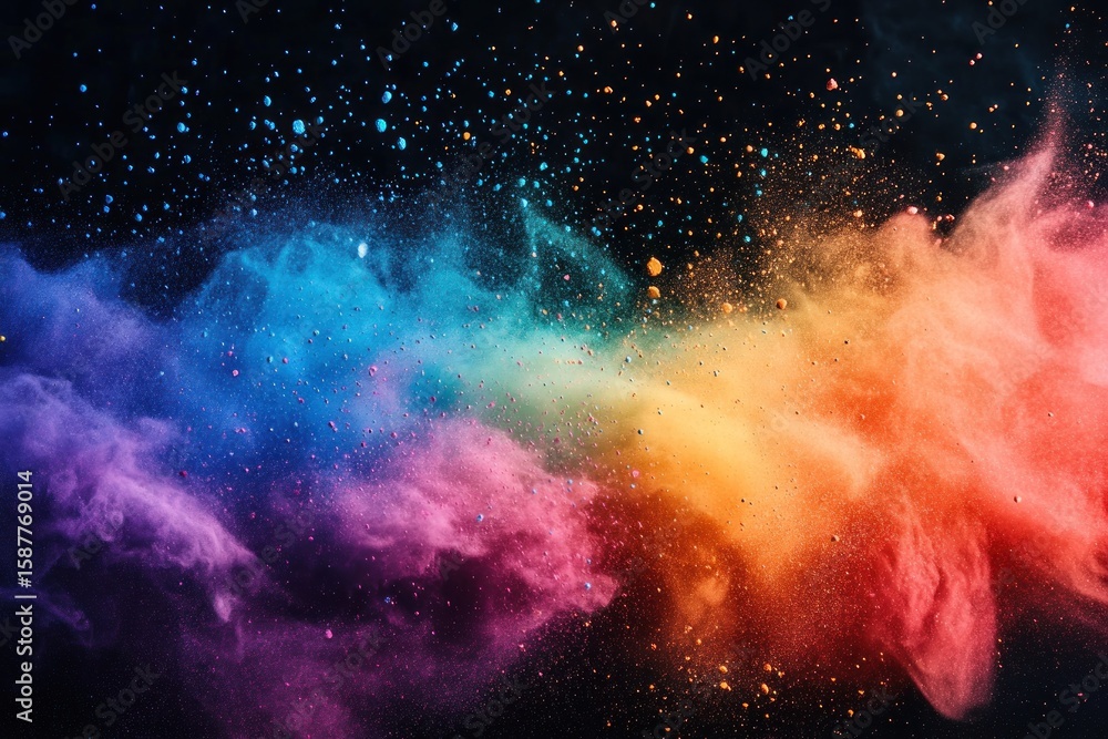 Fototapeta premium Rainbow dust detonation, cinematic style, vivid pigments spreading