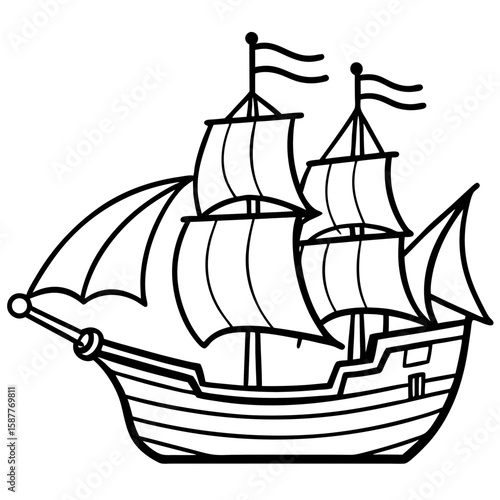 Vintage Caravel Ship Vector Illustration