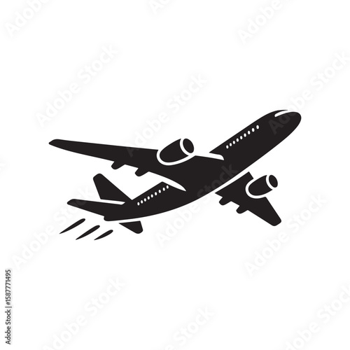 Airplane Silhouette Vector Illustration on White Background
