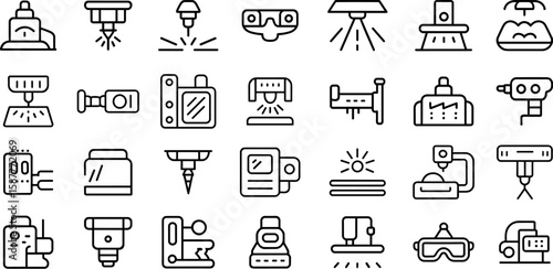 Laser technology icon set, vector illustration