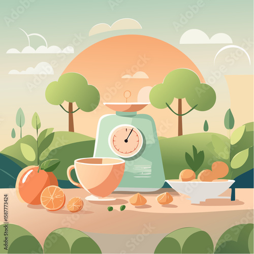 Nutrition Awareness Vector: Portion Guidance, Mindful Eating & Hunger Scale | Wellness Journal Aesthetic
