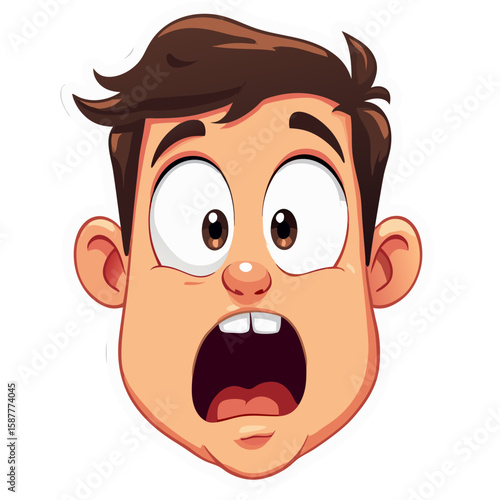 Cartoon Boys Wide-Eyed Open-Mouthed Expression of Shock and Surprise.