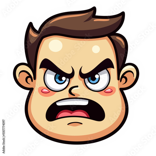 Cartoonish Angry Face with Green Outline and Exaggerated Features.