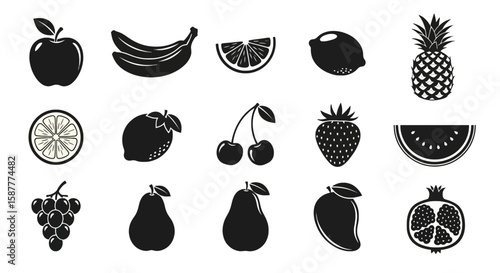 An inviting fruit icon represents freshness, vibrant colors, and healthy eating, ideal for use in menus, websites, or nutritional guides emphasizing natural produce, silhouette