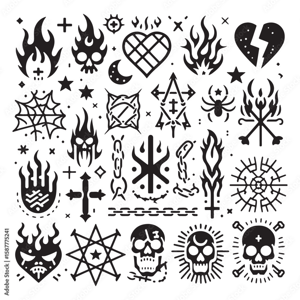 Fototapeta premium Grunge Punk Vector Symbols Collection on white Background