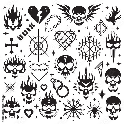 Grunge Punk Vector Symbols Collection on white Background