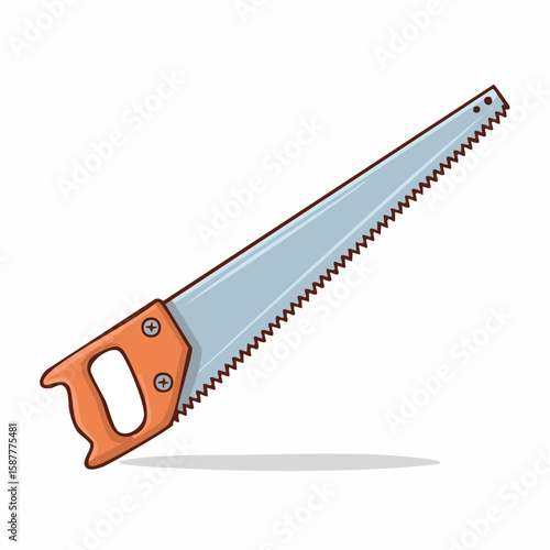 Simple illustration of a hand saw with orange handle.