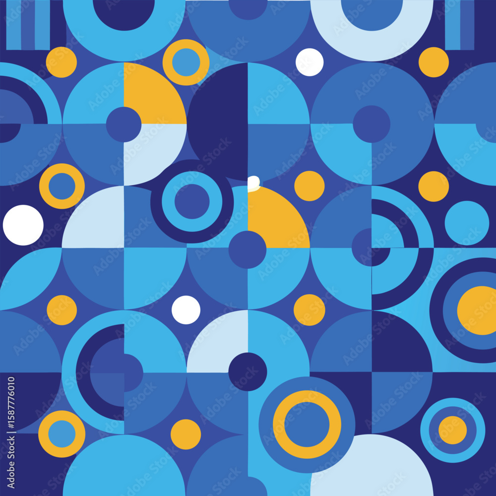 Fototapeta premium Seamless blue Bauhaus circle pattern background wallpaper