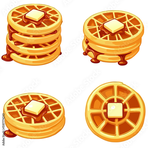 Delicious Golden Waffles with Butter and Syrup a Breakfast Feast.