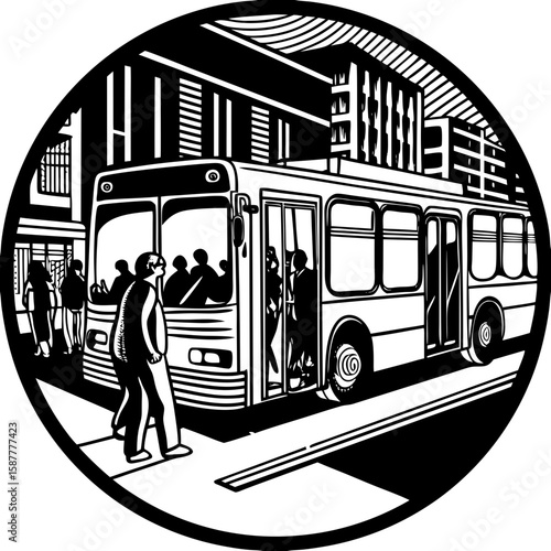 bus (linocut style)