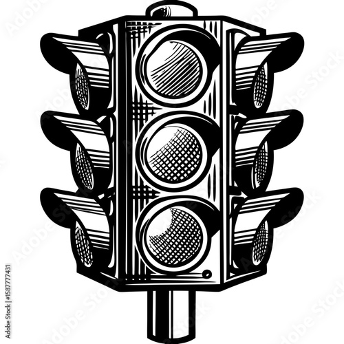 traffic light (linocut style)