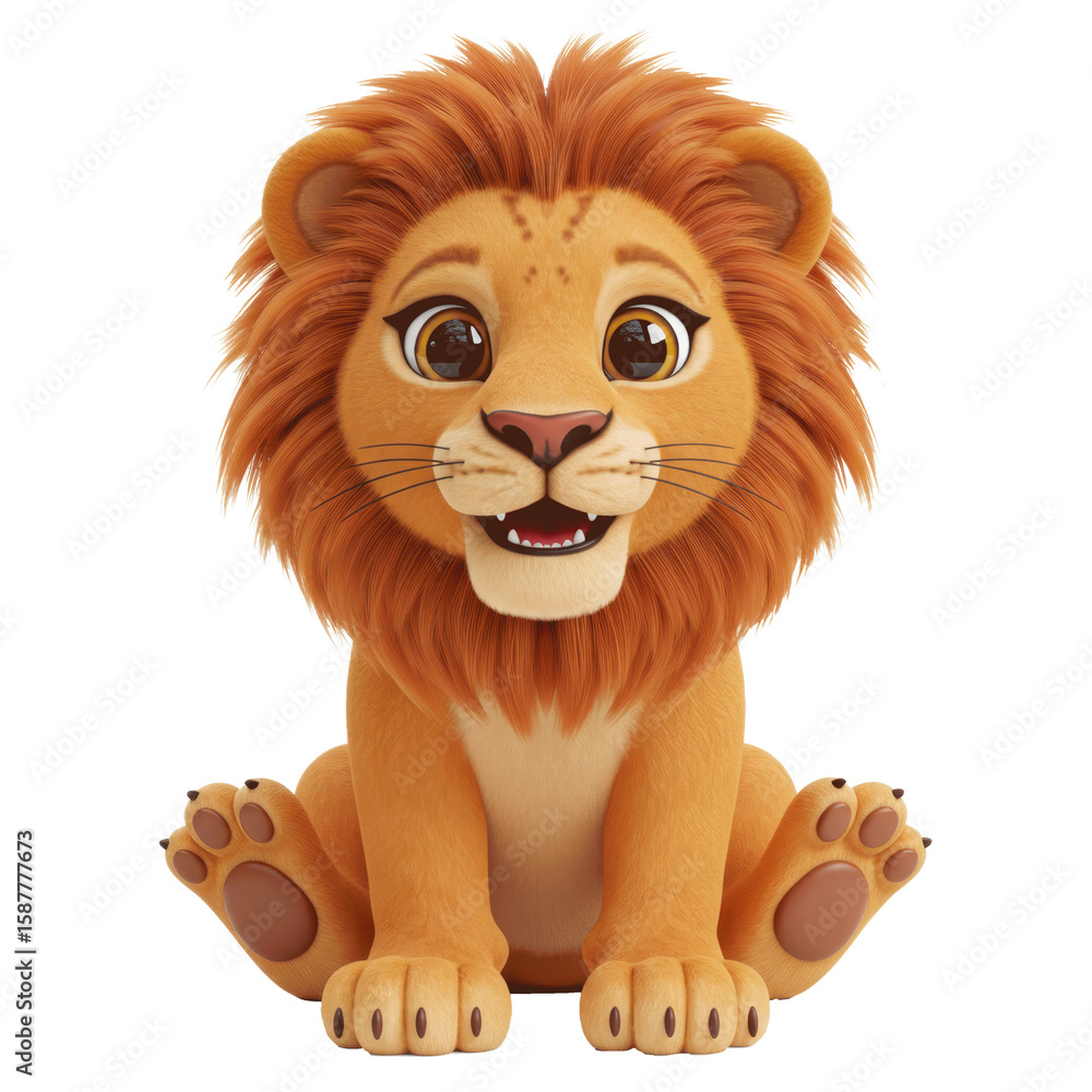 Fototapeta premium Adorable Lion Cub Sitting with Open Paw, Gentle Lion Cub With Golden Mane And Sweet Smile Posing in Full View
