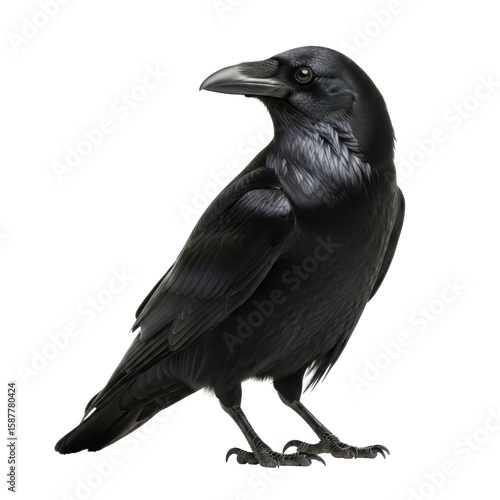 Black crow standing isolated PNG with Transparent Background