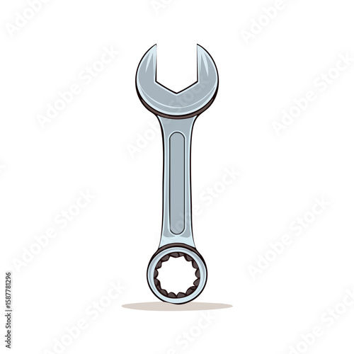 A metallic wrench, isolated on white, ready for use.