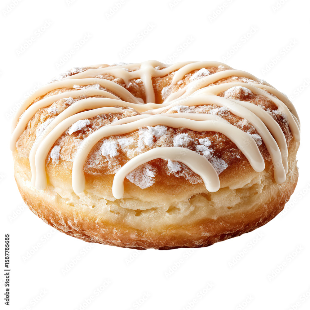 Fototapeta premium Puffy puffiness with circles and look concept. Delicious cream-filled donut topped with sweet icing.