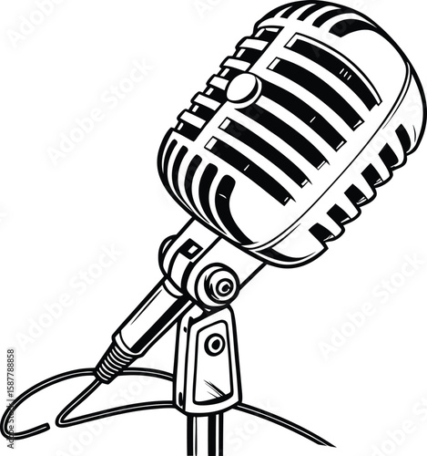 Retro microphone design for podcasting and music promotions on a black backdrop.