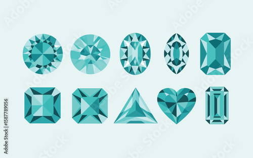 Collection of Teal Gemstones in Various Cuts and Shapes