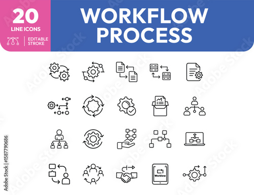 Collection of Workflow Process Line Icons.