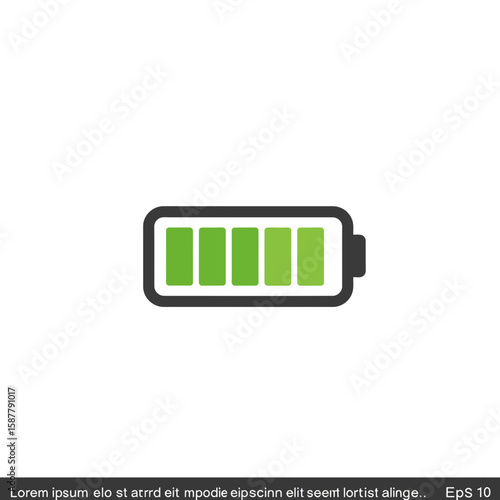 A battery icon with a full charge level, indicated by five green bars inside a black outline.
