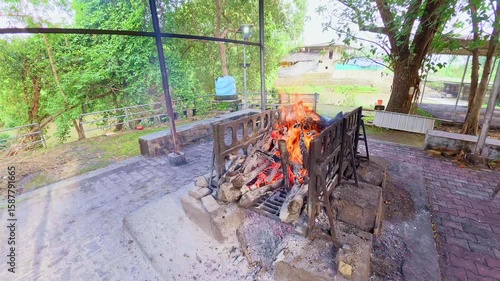 Traditional cremation fire depart spirit from dead body