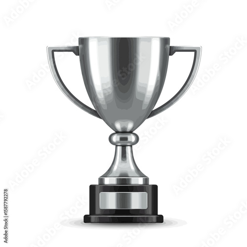 A shiny silver trophy with two handles sits on a black base, symbolizing victory and achievement.
