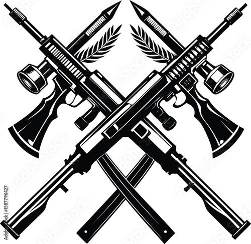 Medieval weapon collection with isolated string instruments, vector illustration