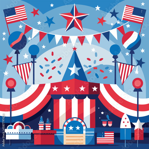 Fourth of July Independence Day celebration with patriotic USA flag stars and stripes vector illustration banner