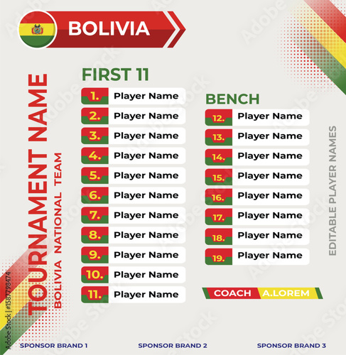 Line up for first 11 of Bolivia Team
