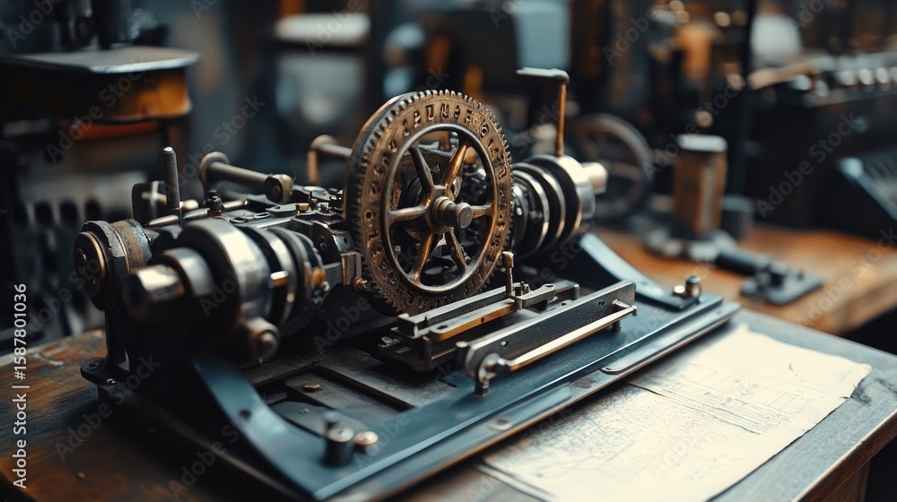 Naklejka premium Vintage retro silver metal printer machine.