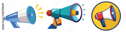 Loudspeaker marketing announcement communication tools set collection vector illustration
