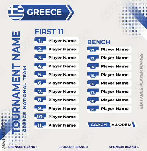 Line up for first 11 of Greece Team