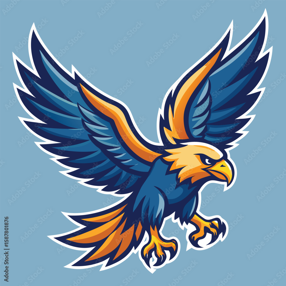 Fototapeta premium Flying eagle cartoon mascot with outstretched wings, a symbol of freedom