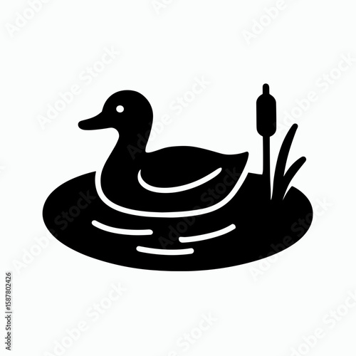 Duck on pond, symbolizing waterfowl farming – black fill