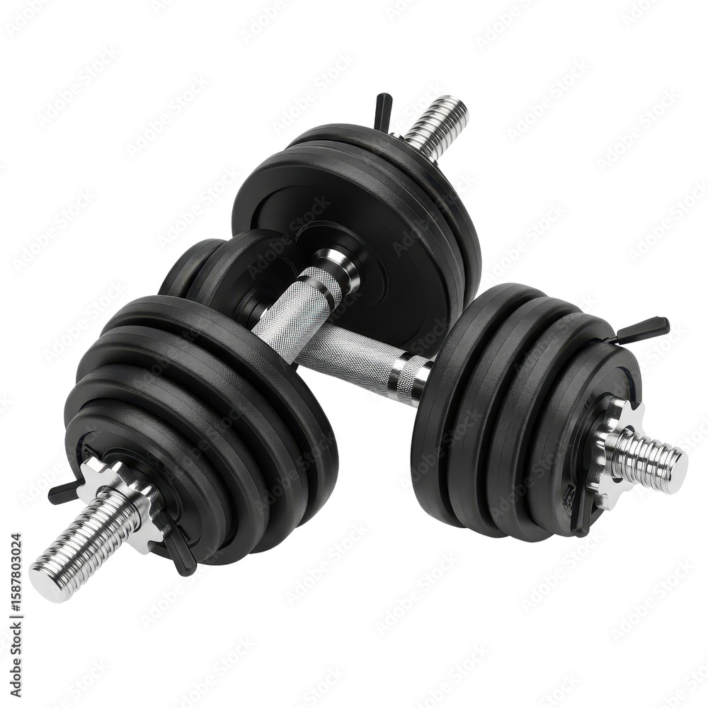 Naklejka premium Pair of Adjustable Gym Dumbbells for Weight Training Isolated Product Shot