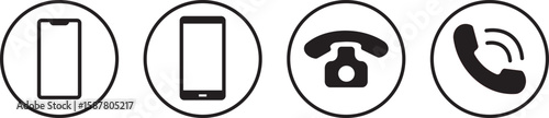 Phone icons collection. Cell phone pictogram, Smartphone icons sign,Contact us icon, Website set illustration,
