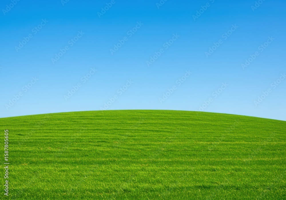 Fototapeta premium Green field under a clear blue sky landscape view