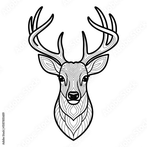 deer head vector coloring page line art