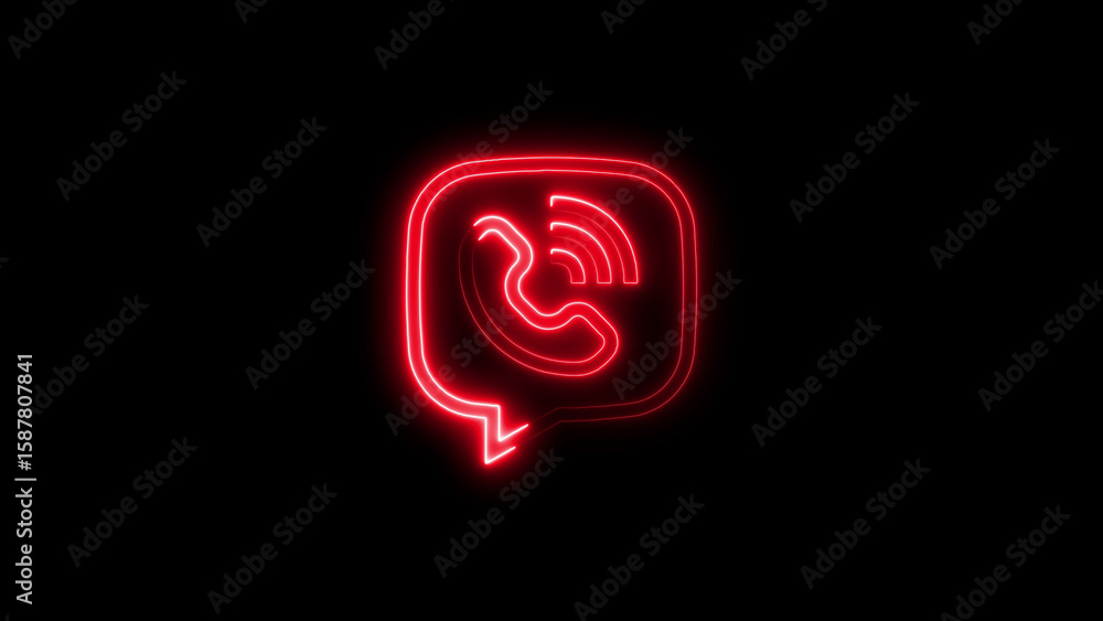 Fototapeta premium Vibrant neon red viber icon against a black background for digital communication