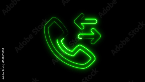Fotografie Green neon phone icon with incoming and outgoing calls on a black background
