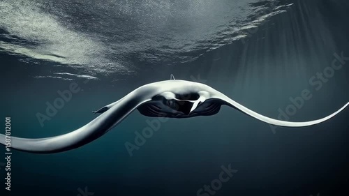 Manta Ray Gliding Through the Deep Ocean Waters in Elegant Motion