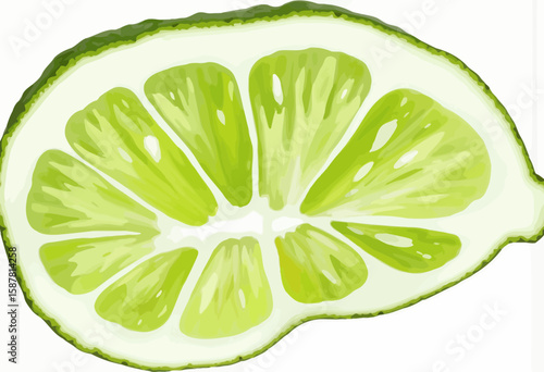 Fresh lime slice with green pulp and detailed texture  