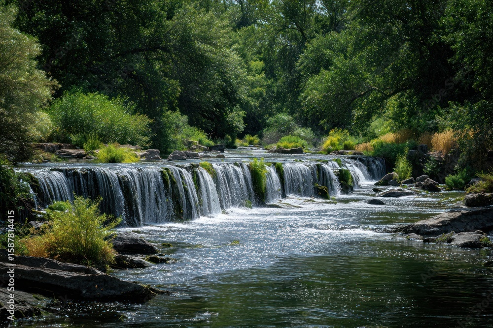 Obraz premium Cascading river through lush forest