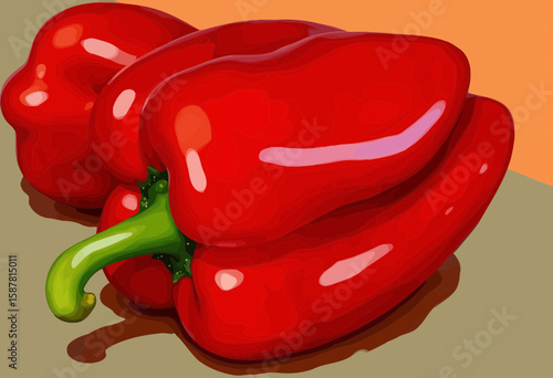 Red bell peppers on a flat surface with colorful background  